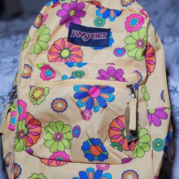 JanSport Cross Town Backpack with Water Bottle Pocket Power To The Flower - Picture 2 of 8